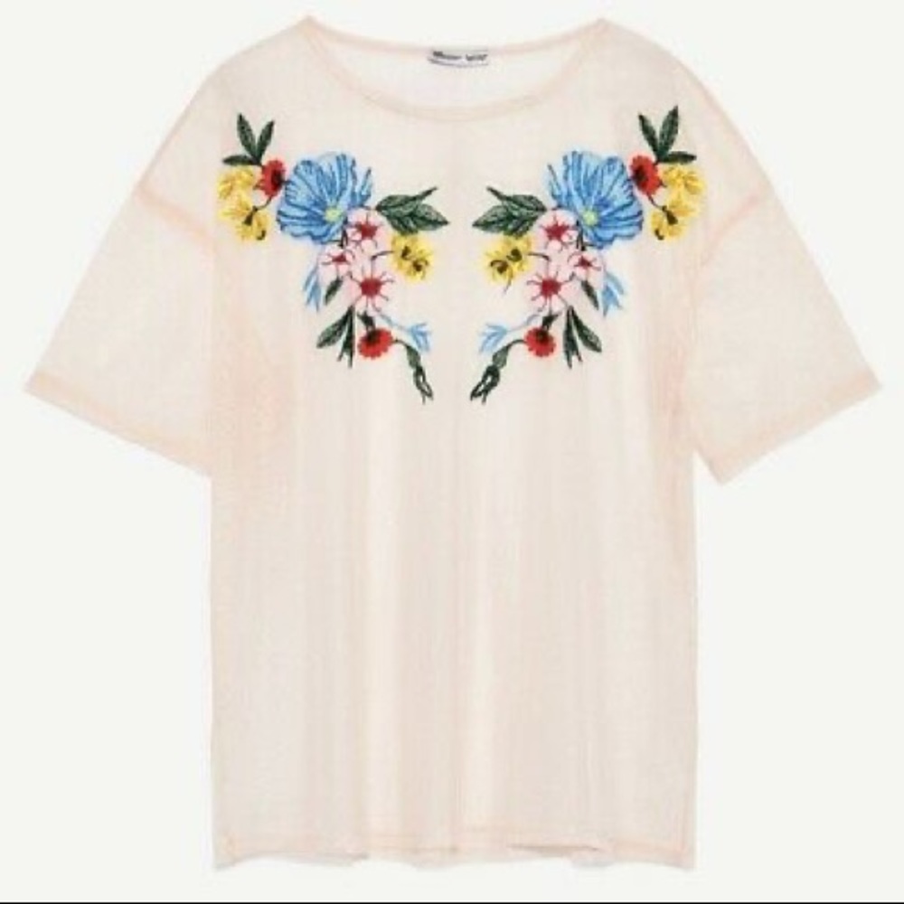 ZARA Mesh Floral Embroidered Shirt